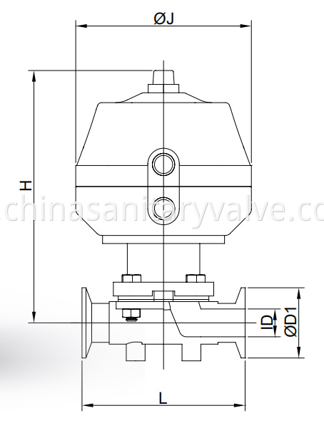 Sanitary diaphragm valve pneumatic clamped..